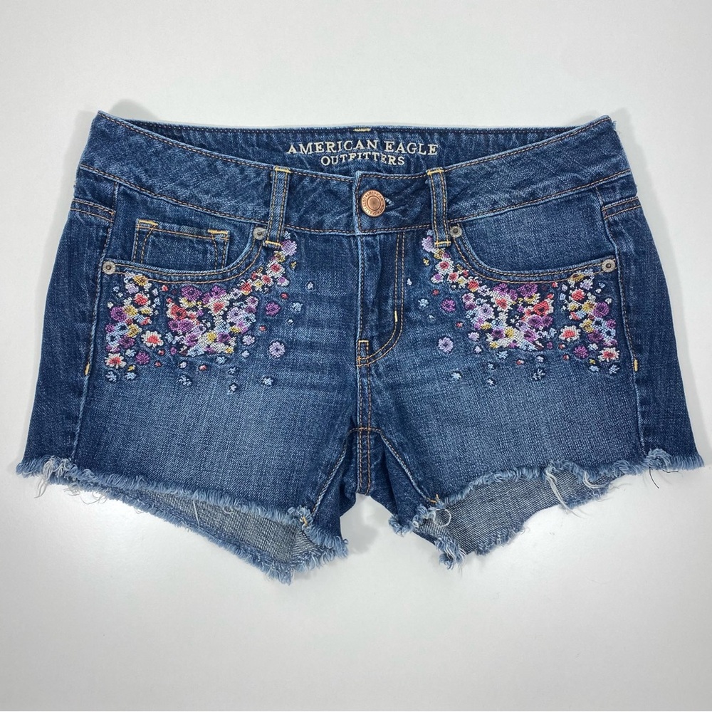 American Eagle Outfitters Ditzy Floral Embroidered Cutoffs Denim Jean Shorts 4 - Picture 11 of 11